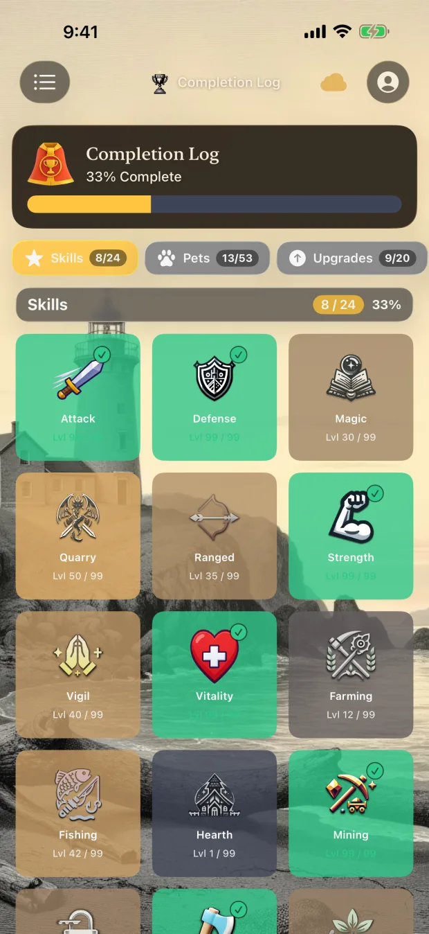 Tideward Completion Log on iPhone