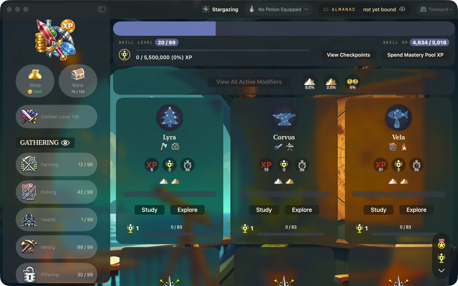 Tideward Stargazing screen on Mac