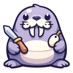 Barnaby, a walrus carving a piece of bone
