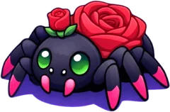 Bramble, a small spider wearing a red rose
