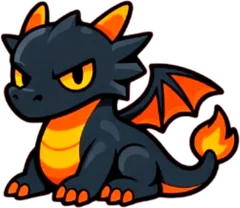 Scorch, a black dragon whelp with a flaming tail