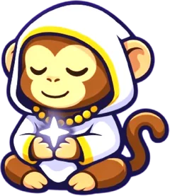 Vesper, a monkey in a white hood, eyes closed, holding a light